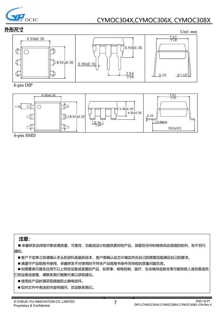 封装尺寸图（原厂规格书机械尺寸章节）